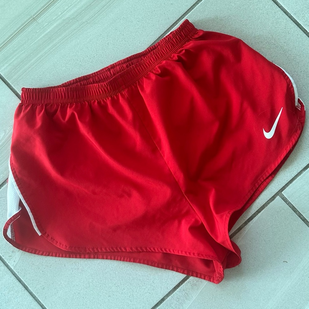 Red Nike running shorts high cut dry fit